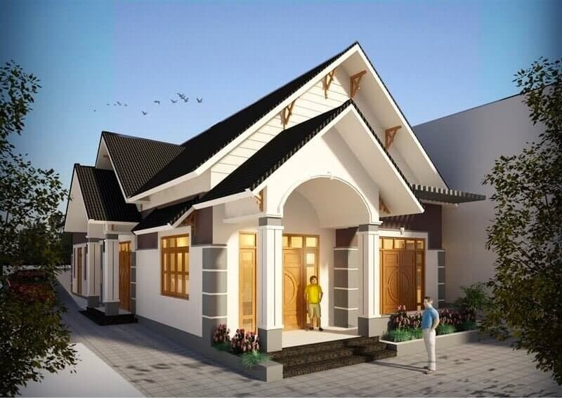 Thiết kế biệt thự nhà vườn 1 tầng 1 phòng ngủ mái Thái 144x123m  Trangkim