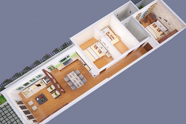 Mẫu nhà cấp bốn 2 phòng ngủ 4x19m có kiểu bố trí nội thất đẹp tại P. Hữu  Nghị-TP.Hòa Bình-CN4110217