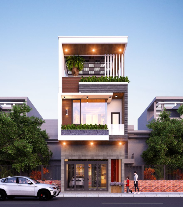 Thiết kế nhà phố 1 trệt 2 lầu theo kiến trúc hiện đại | Phan Kiến Phát  Co.,Ltd